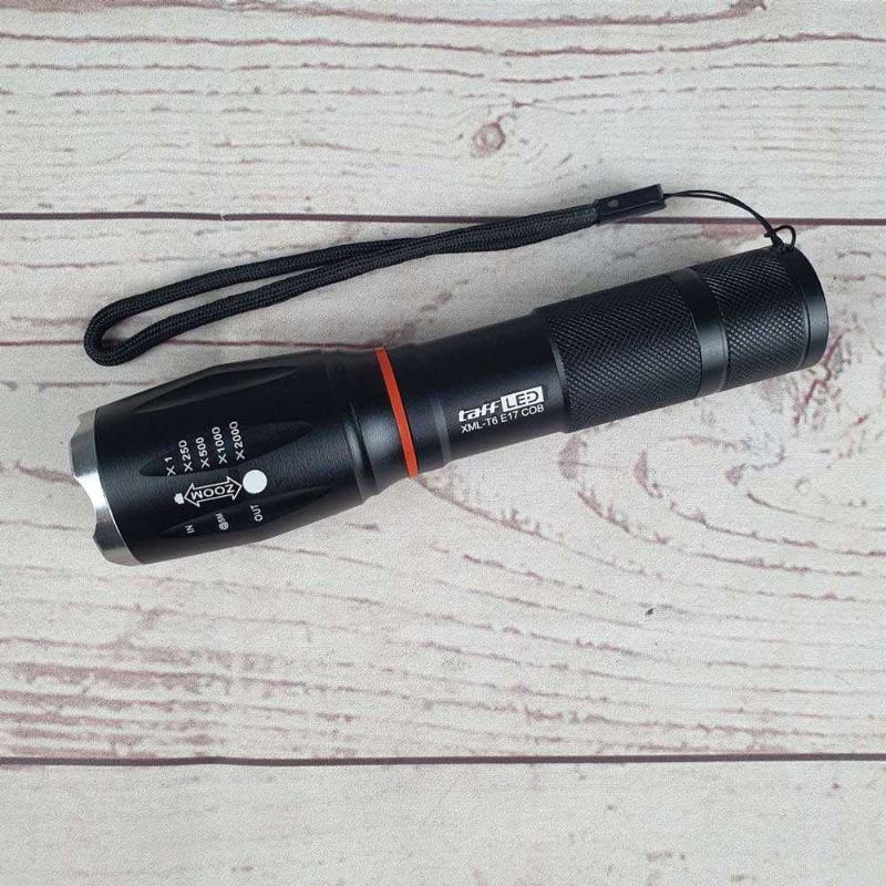 TaffLED Senter LED Torch Cree XM-L T6 +Baterai+Charger+Box - E17 COB