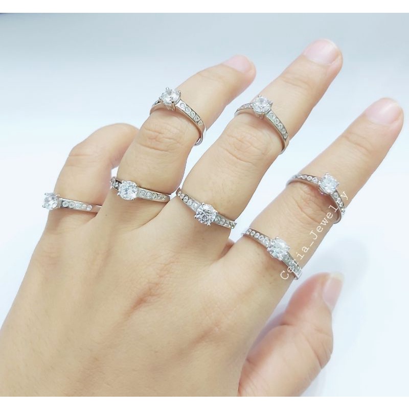 Cincin Perak Asli 925 Silver Lapis Emas Putih Model Soliteer Terbaru