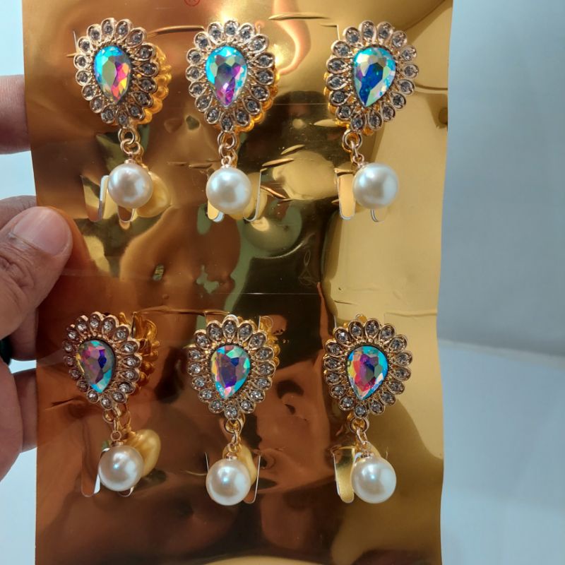 BROS DAGU Kecil Hijab Jilbab Aksesoris Wanita Muslim Cantik Full Mata Bros dagu murah.-Jurai kuning B