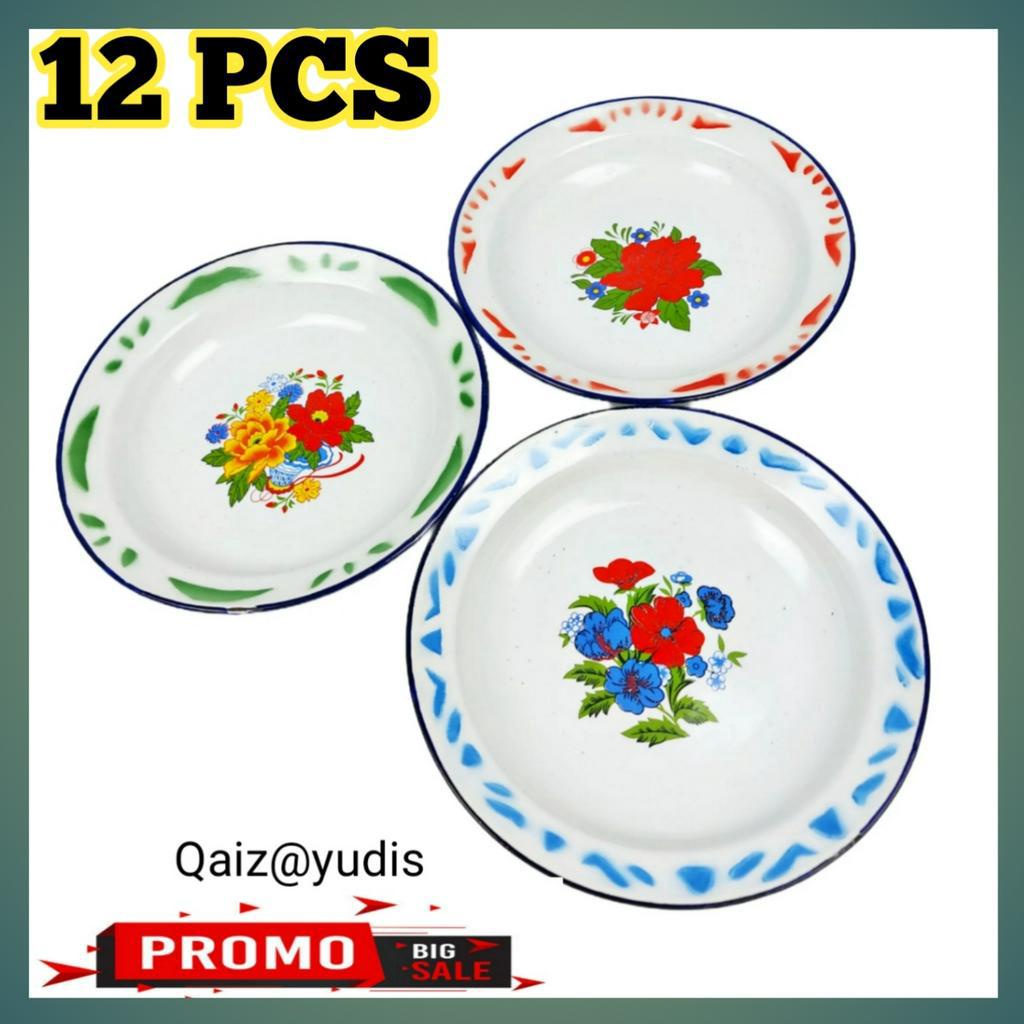 PROMO piring seng jadul blirik 1 lusin tebal murah terbaru / Piring makan seng jadul 20 cm enamel