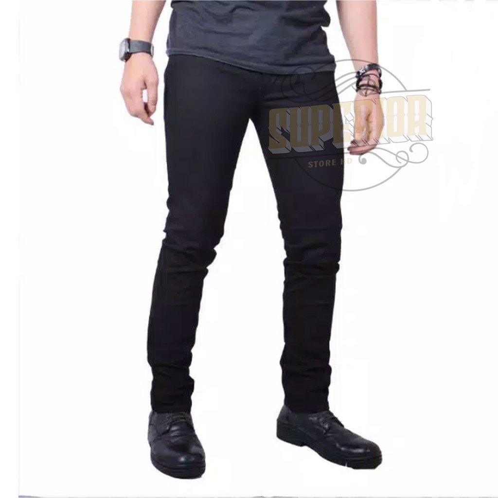 Celana Panjang Jeans Pria Skinny Pensil Hitam Ukuran Besar 39 - 44