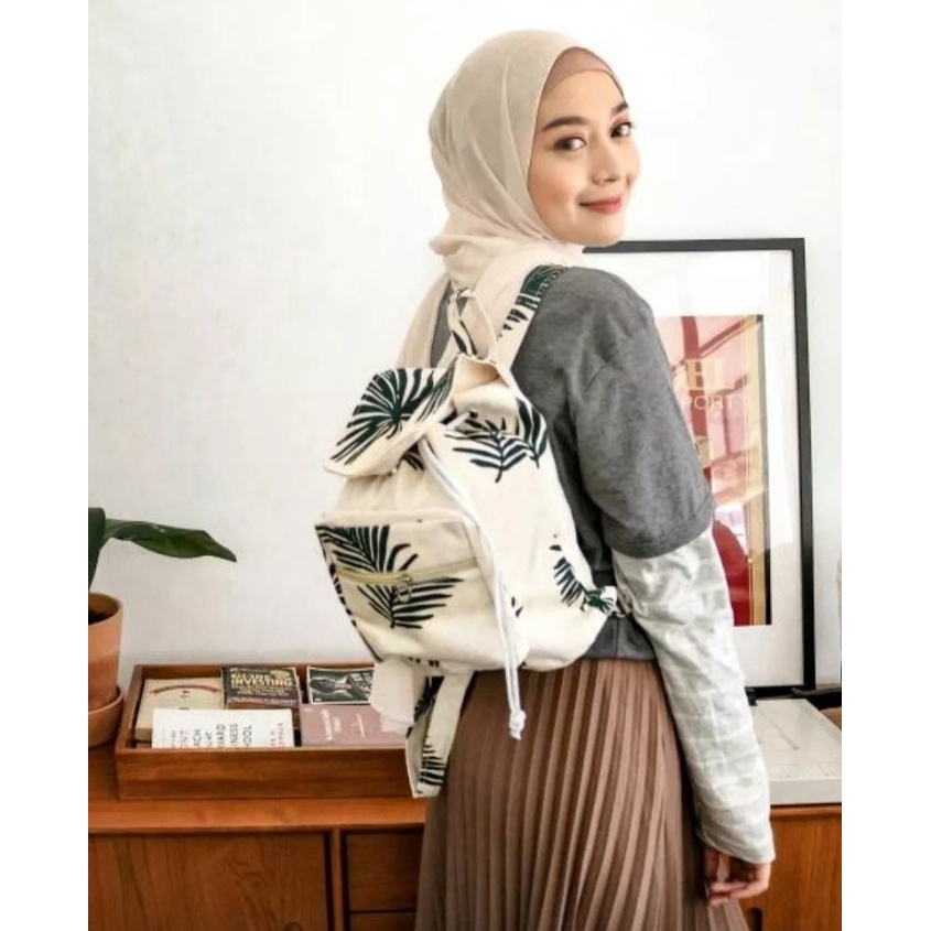 EQ_PROMO!!! Ransel Kanvas Wanita Travel Multi-fungsional Tali Serut Ransel Siswa Campus Style banyak motif Warna