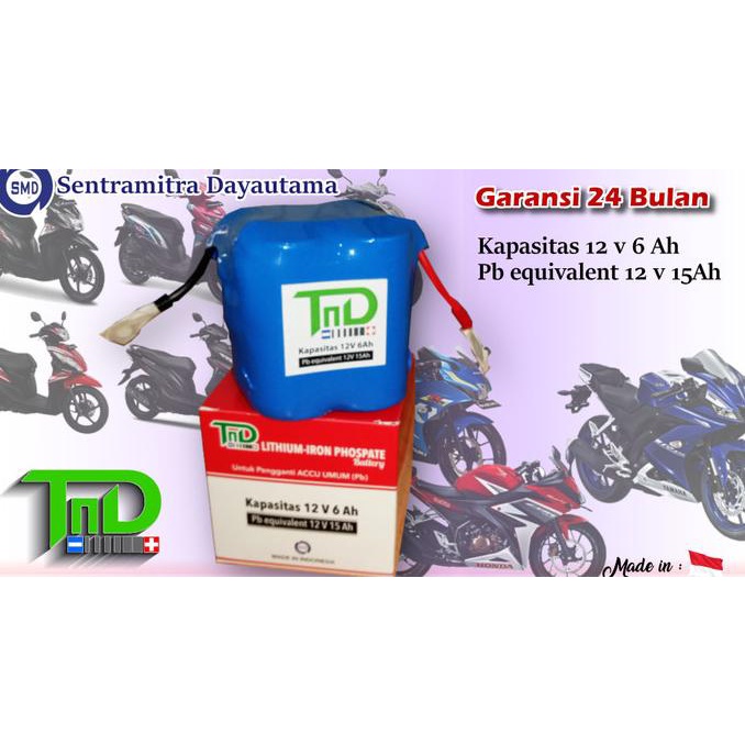 Aki Motor Lithium IronPhospate.Baterai Starter Motor TnD 12V 6Ah(=15ah