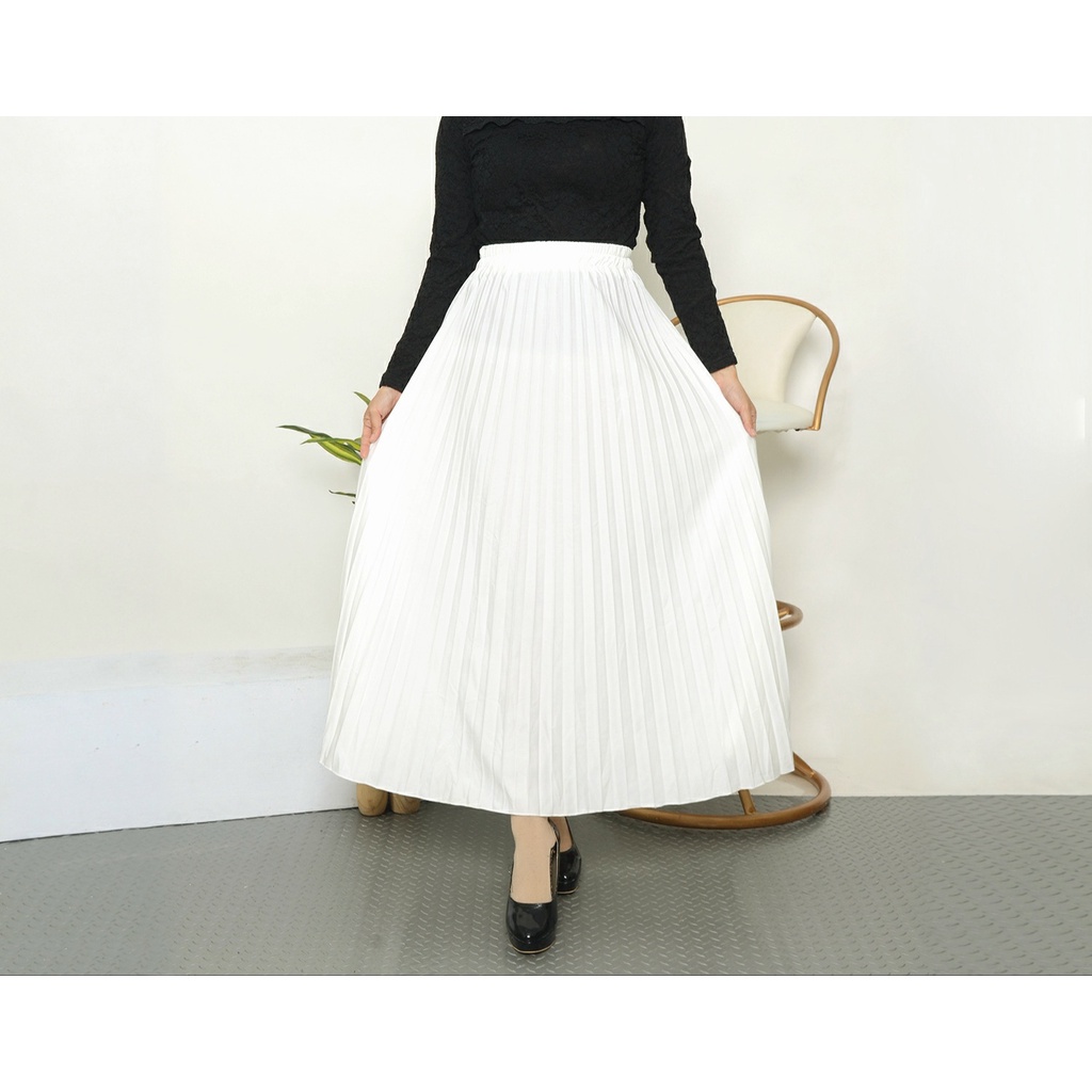 GS-ROK PLISKET PREMIUM /ROK PANJANG MUSLIM/ ROK MAYUNG BAHAN HYGET PREMIUM GRADE A-PUTIH TULANG/BW