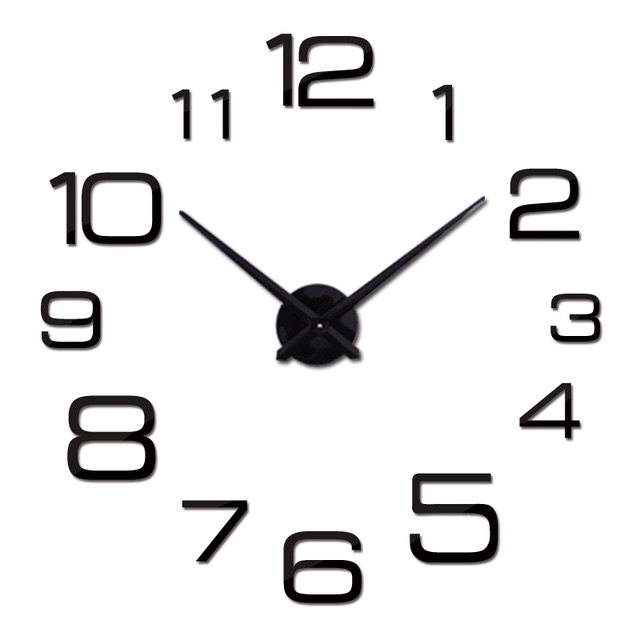 Jam Dinding Besar DIY Giant Wall Clock Quartz Creative Design 90cm Model Numeral - Black