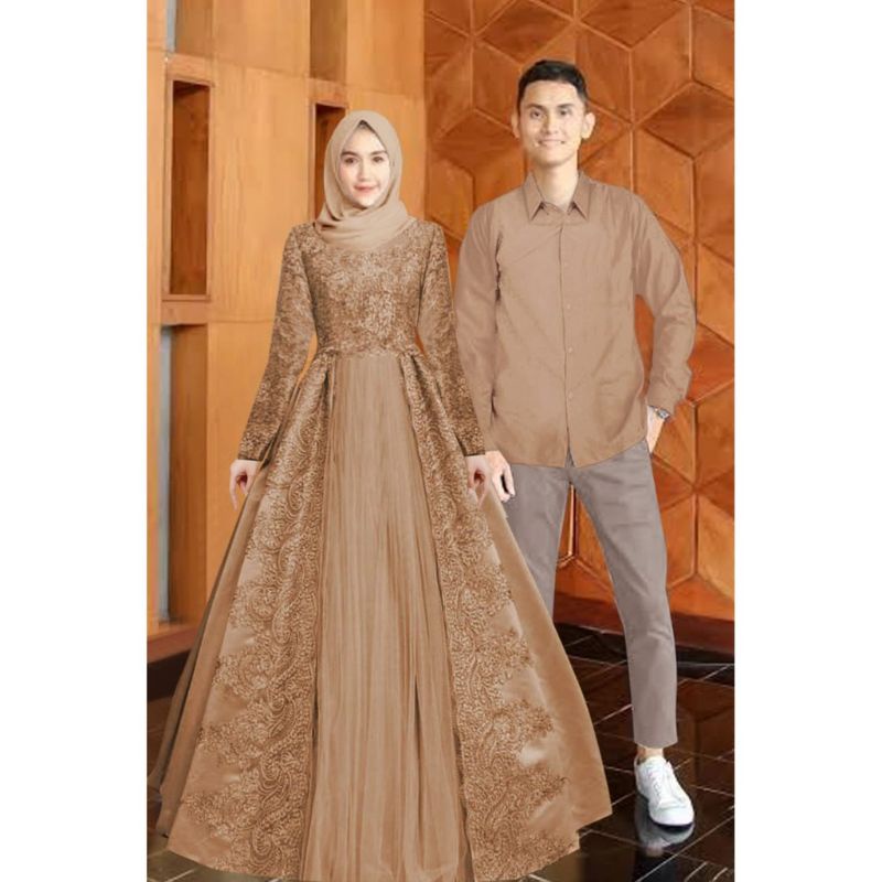 Baju Couple Terbaru Nurlela Brukat gamis pesta couple Gaun pesta gamis brukat baju brukat kemeja cou
