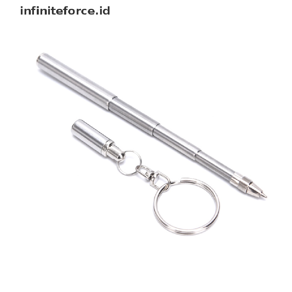 Infiniteforce.id Gantungan Kunci Bentuk Pulpen Teleskopik Bahan Stainless Steel Untuk Tanda Tangan / Darurat