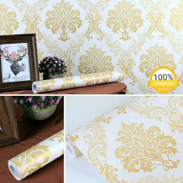 WALLPAPER STIKCKER DINDING MOTIF BATIK EMAS
