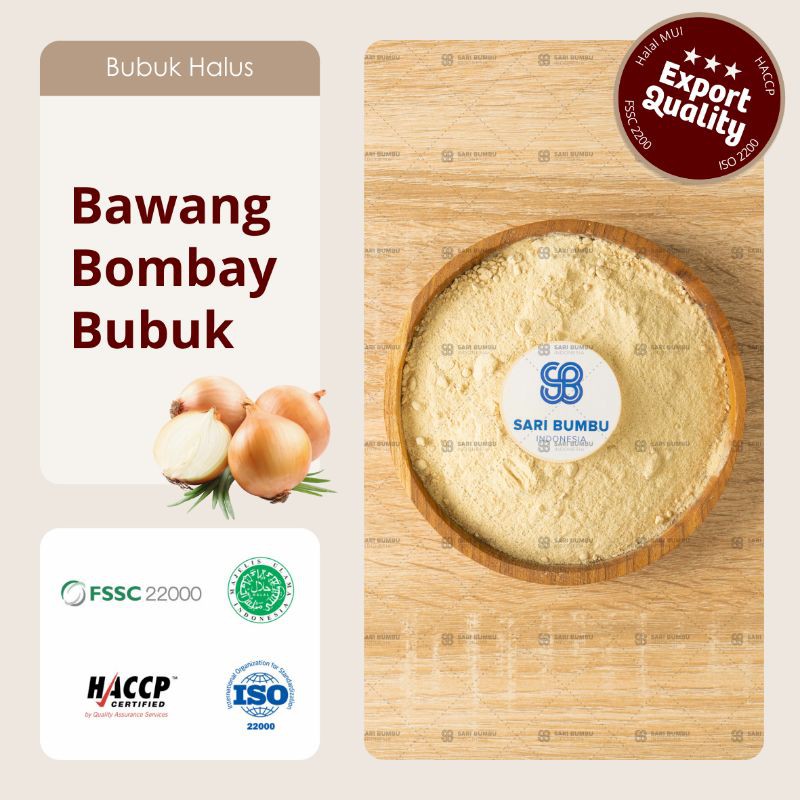 

Bawang Bombay Bubuk / Onion Powder - Bumbu Dapur Halal Kualitas Ekspor 20gr, 50gr, 100gr dan 250gr