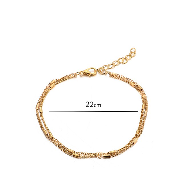 LRC Gelang Fashion Gold Beaded Alloy Chain Multi-layered Anklet F69229