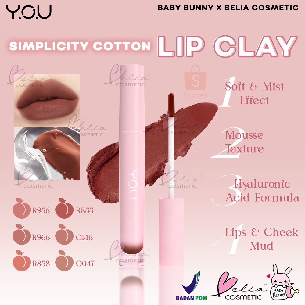 ❤ BELIA ❤ YOU Simplicity Cotton Lip Clay | Lip Stain Lipstick Lembut Melembapkan Tahan Lama | Mousse Texture