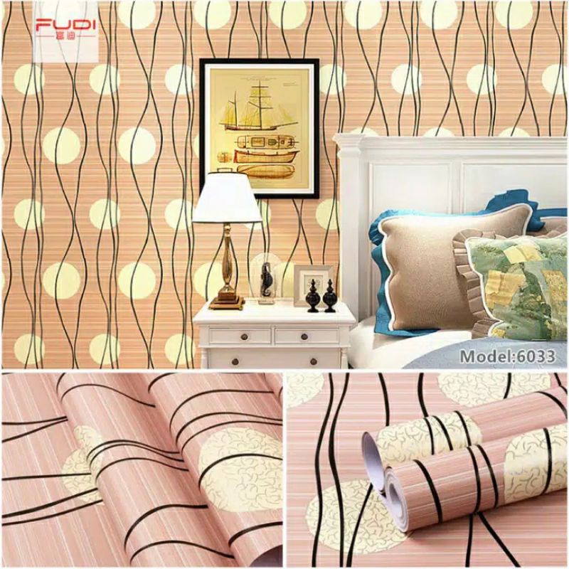 Wallpaper Dinding Motif Garis Polkadot Krem 10m x 45cm