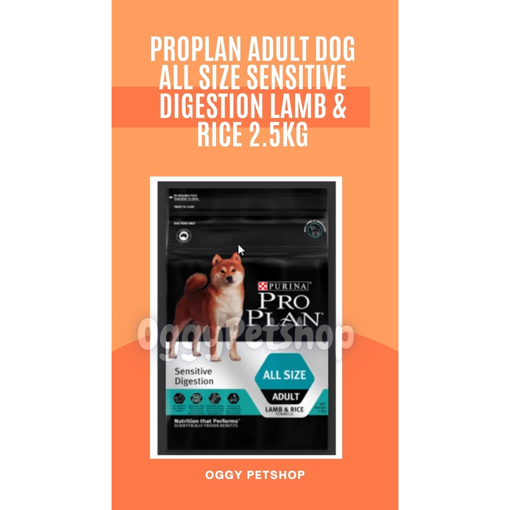 PRO PLAN DOG ADULT ALL SIZE Sensitive Digestion Lamb &amp; Rice PROPLAN Makanan Anjing 2.5Kg