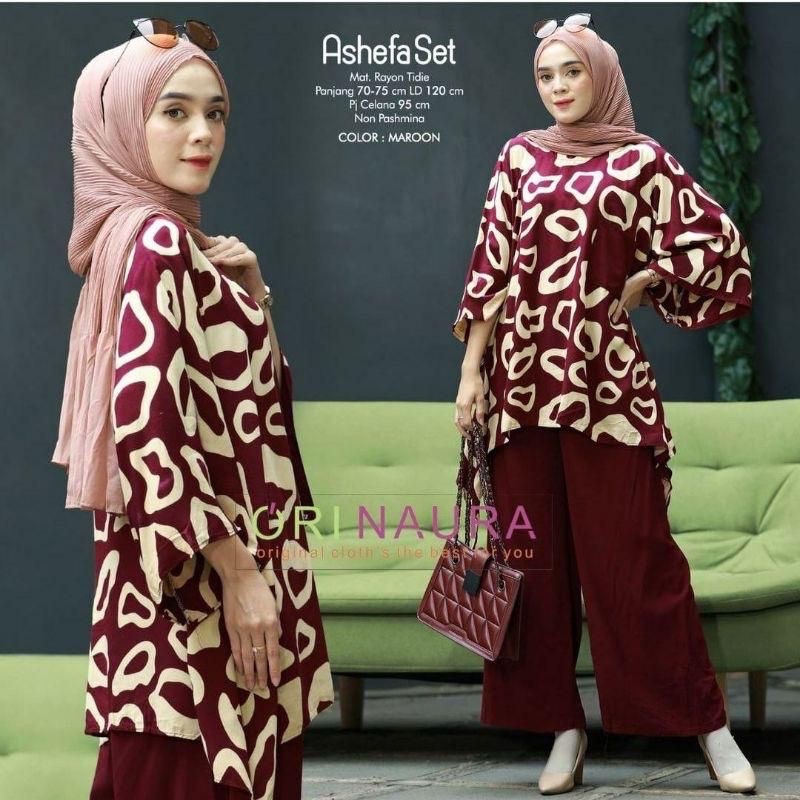 SETELAN WANITA WAKA-WAKA Ashefa KOMBINASI JUMBO / SATU SET BAJU DAN CELANA JUMBO LD130cm