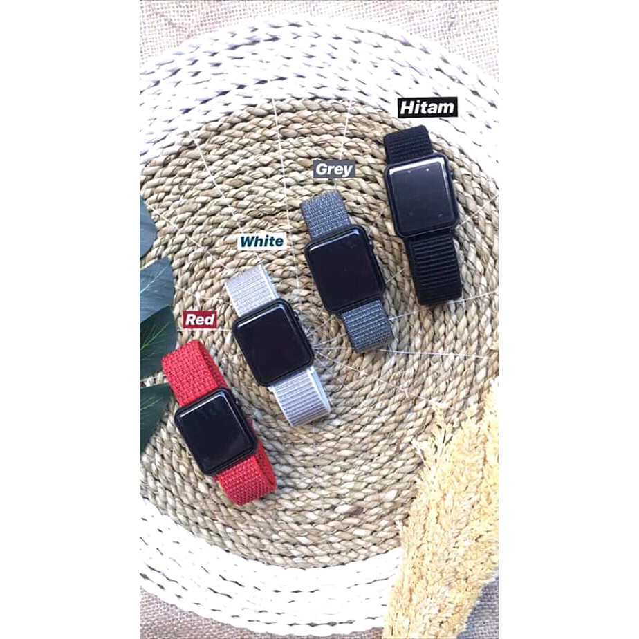 JAM TANGAN WANITA PRIA IWATCH LED STRAP NYLON ORIGINAL FREE 1 STRAP HITAM BIASA