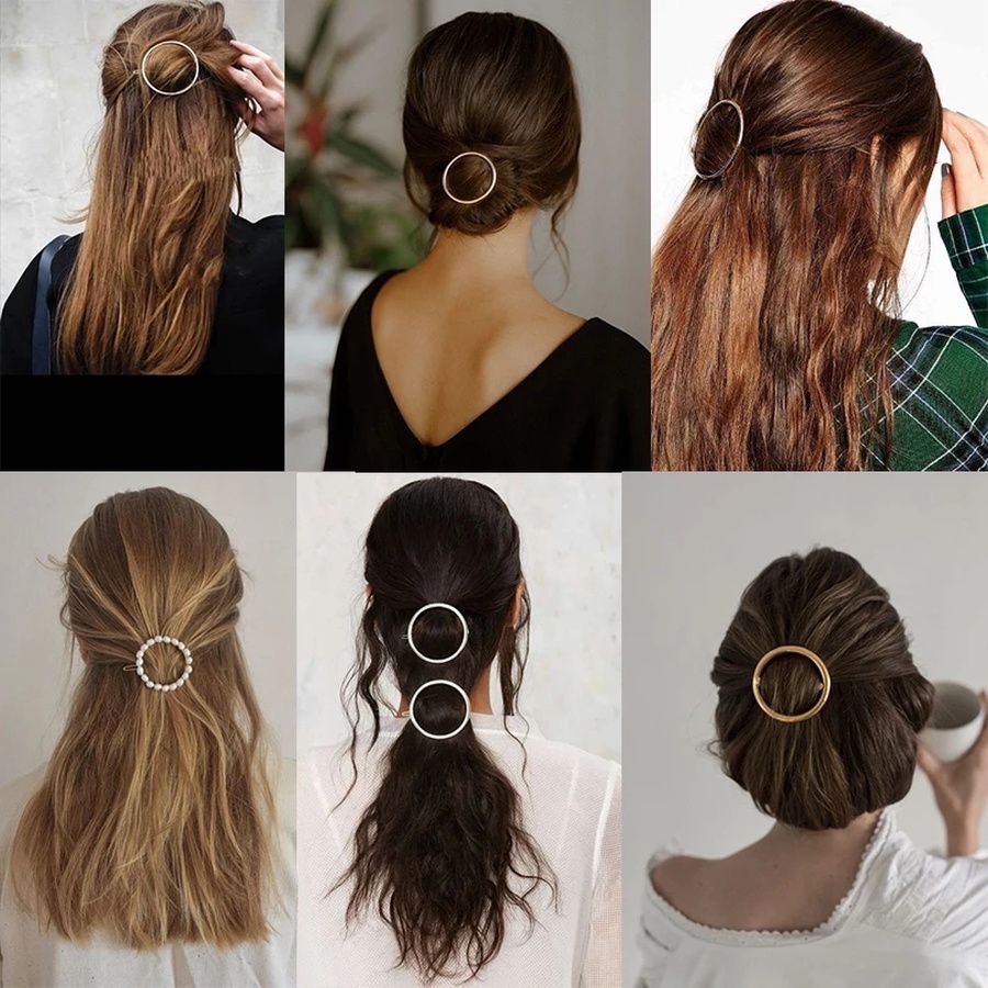 Jepit Rambut Ponytail Aksen Mutiara Berlian Imitasi Bahan Alloy Warna Gold Silver Gaya Korea Untuk Wanita