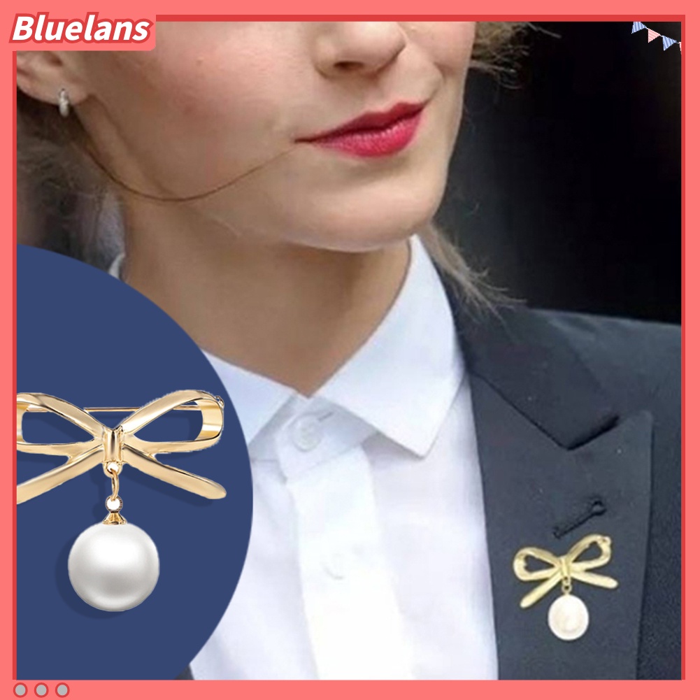 Bluelans 2Pcs Women Lady Fashion Bowknot Big Faux Pearl Alloy Brooch Pins Jewelry Gift