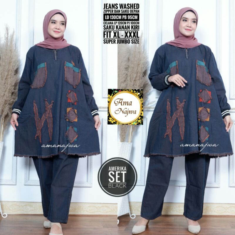 Palmi tunik set jumbo LD130 mat jeans