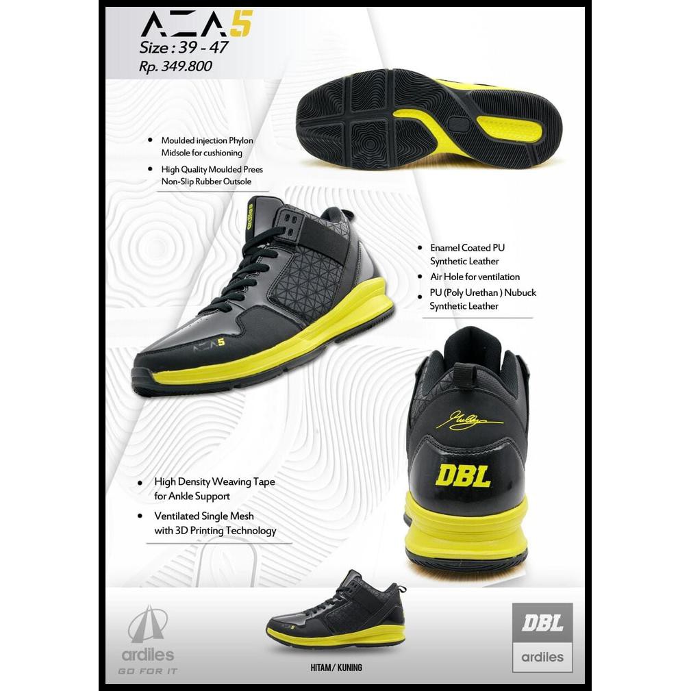 SEPATU BASKET DBL ARDILES AZA5 / AZA 5 LIMITED EDITION ORIGINAL 100% - HITAM KUNING, 39
