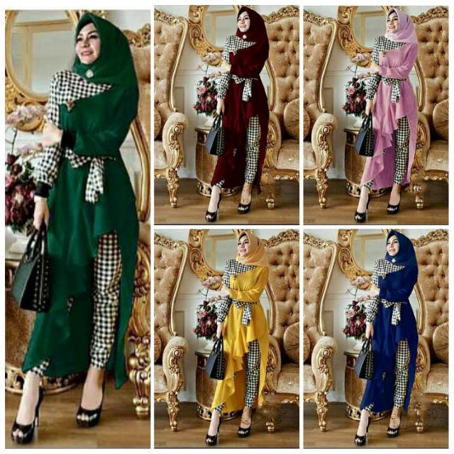 SETELAN TUNIK LUNA KOTAK PLUS CELANA