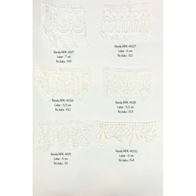 Renda RPK, Renda Baju, Renda Bordir, Renda Giper, Renda Katun, Lebar 7 cm