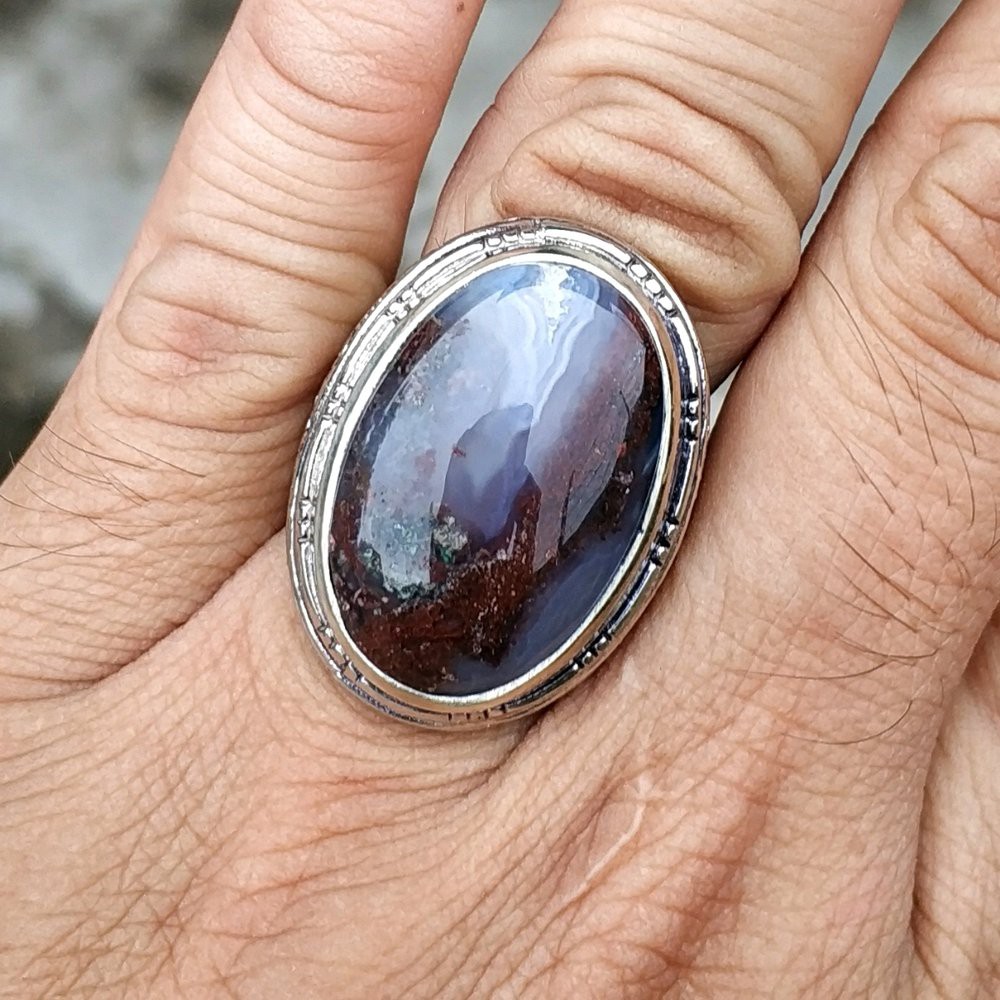 CINCIN BATU AKIK NATURAL LUMUT TRENGGALEK MOTIF MANTAP