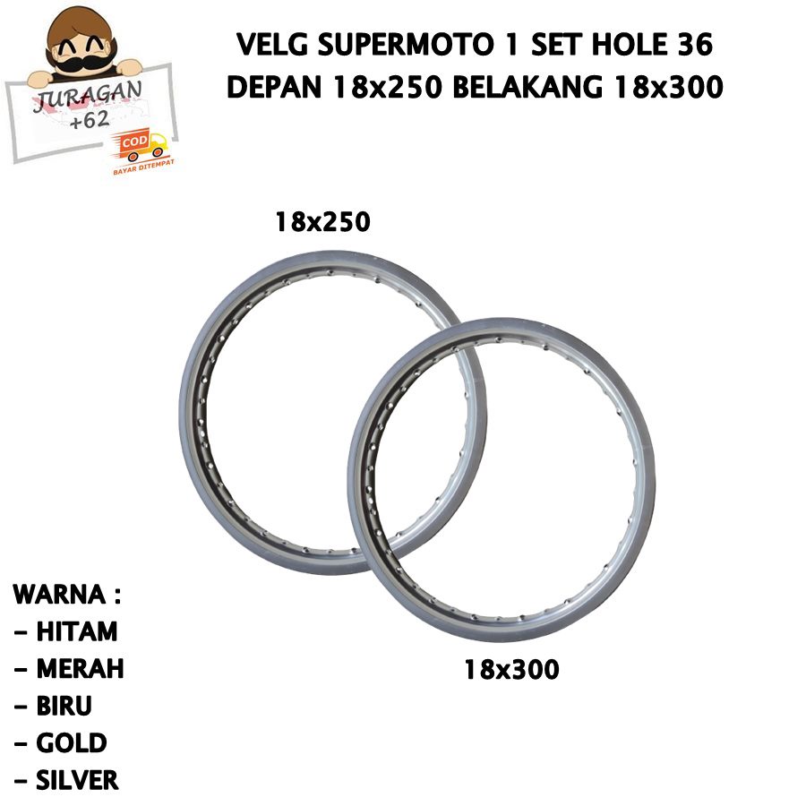 VELG SET SUPERMOTO RING 18 250 300 18x250 18x300 HOLE 36 PELEK VELEG SUPER MOTO 18-250 18-300 KLX DTRACKER D TRACKER CRF WR