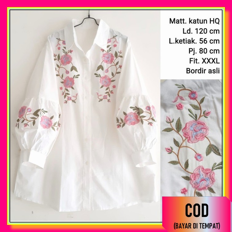Atasan Wanita Tunik Djenar Lebaran Terbaru 2020 Remaja (Bisa Bu U ZV169  Jumbo Bordur Bunga Putih