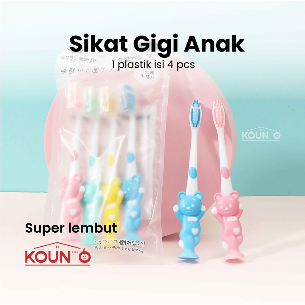 Sikat Gigi Anak Motif Beruang 1 Set Isi 4 Pcs Gosok Gigi Anak Perawatan Gigi Kesehatan Gigi Dengan 4 Warna Anak Laki-laki dan Perempuan