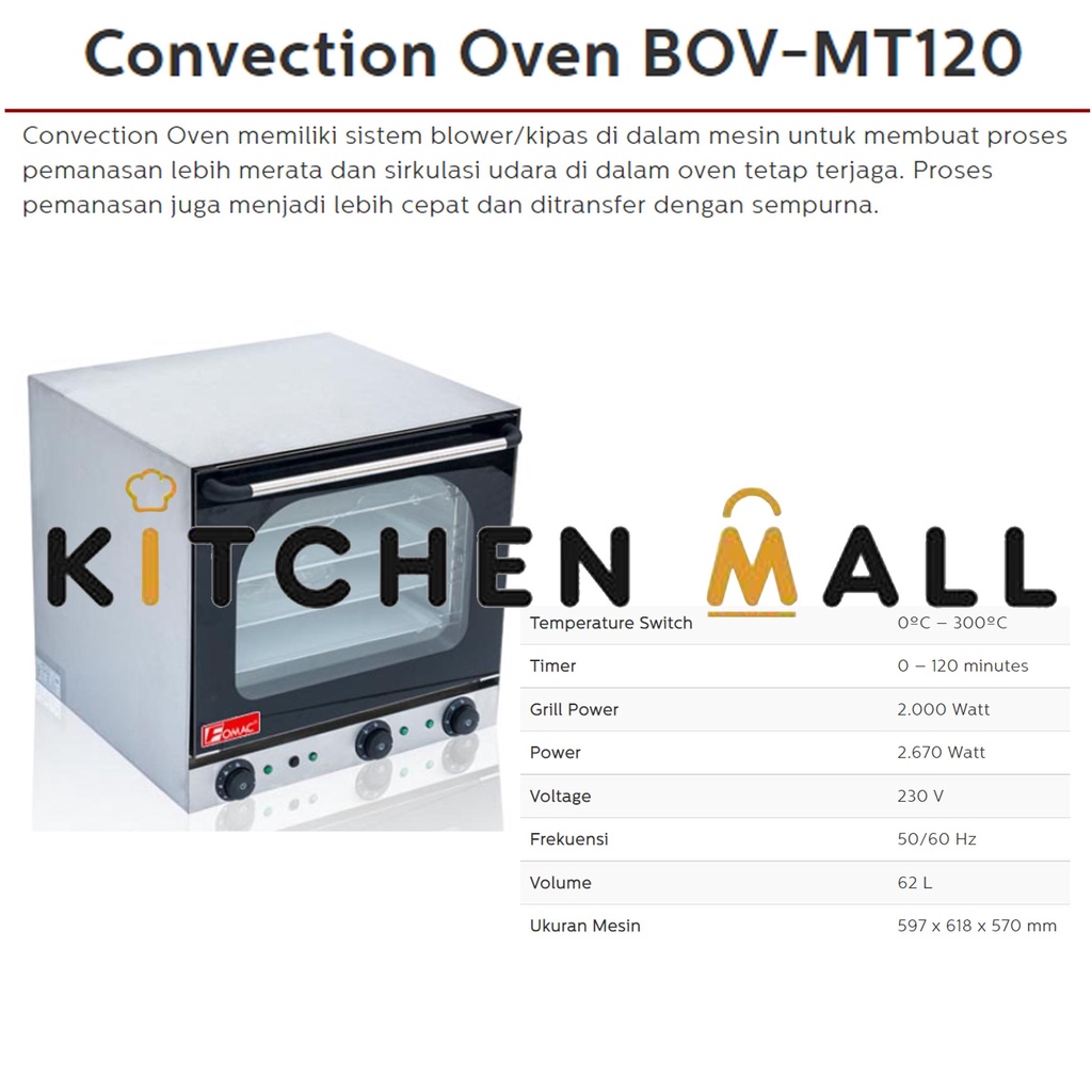 FOMAC BOV-MT120 OVEN PEMANGGANG ROTI (LISTRIK) / CONVECTION OVEN