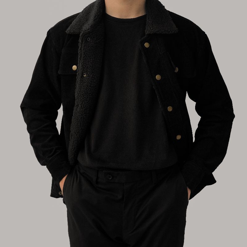 OOTDSUPPLY Corduroy Sherpa Jacket Black | Jaket Corduroi | Outerwear-8