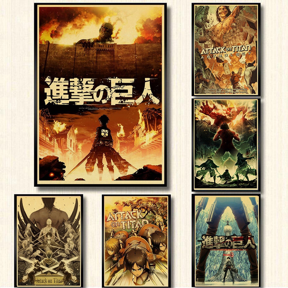 Stiker Dinding Motif Print Anime Jepang Attack On Titan Bahan Kertas Kraft Untuk Rumah