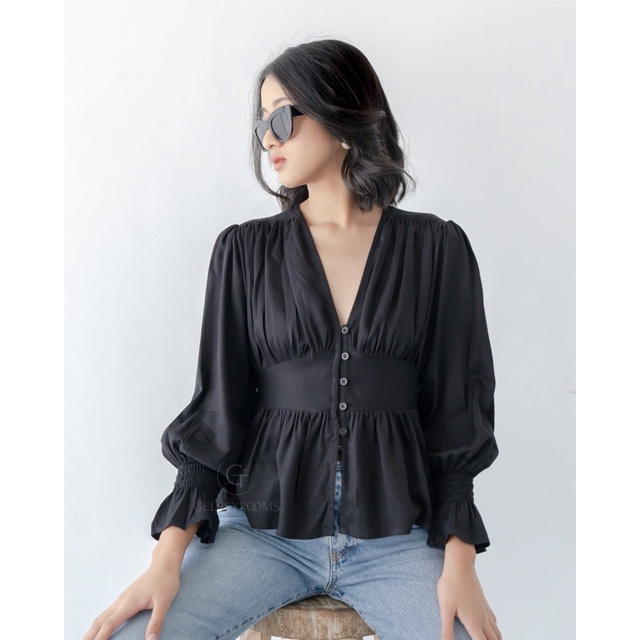 GELSEYROOMS | Mercy Top Atasan Lengan Panjang-BLACK PANJANG