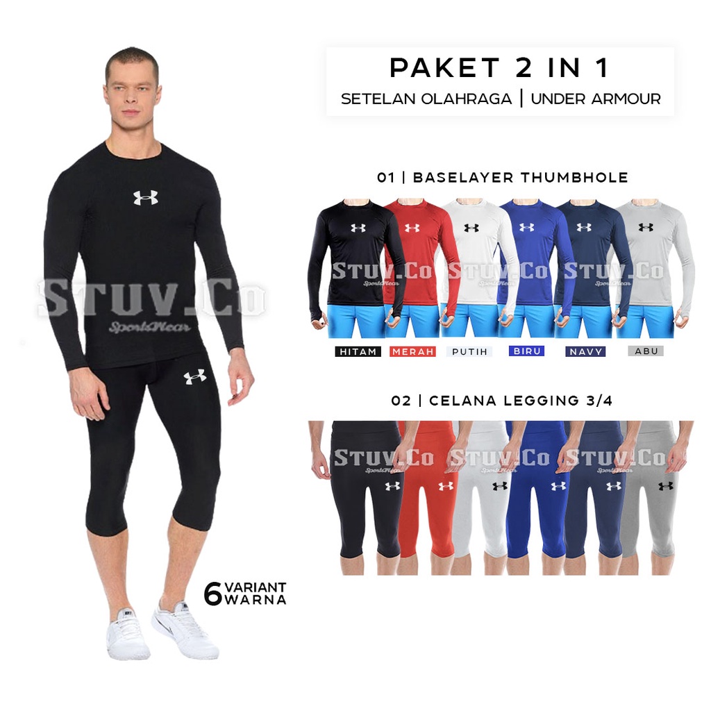 PAKET 2IN1 STELAN OLAHRAGA MANSET TANGAN PANJANG JARI DAN BASELAYER CELANA LEGGING PENDEK OLAHRAGA PRIA WANITA