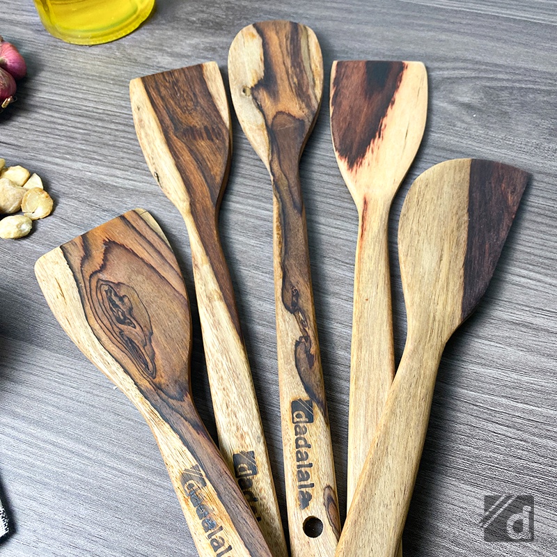 DADALALA (1 Set Isi 5) Spatula / Sodet Kayu Panjang 35 Cm Bahan Kayu Mahoni Anti Lengket Bisa Untuk Masak dan Souvenir