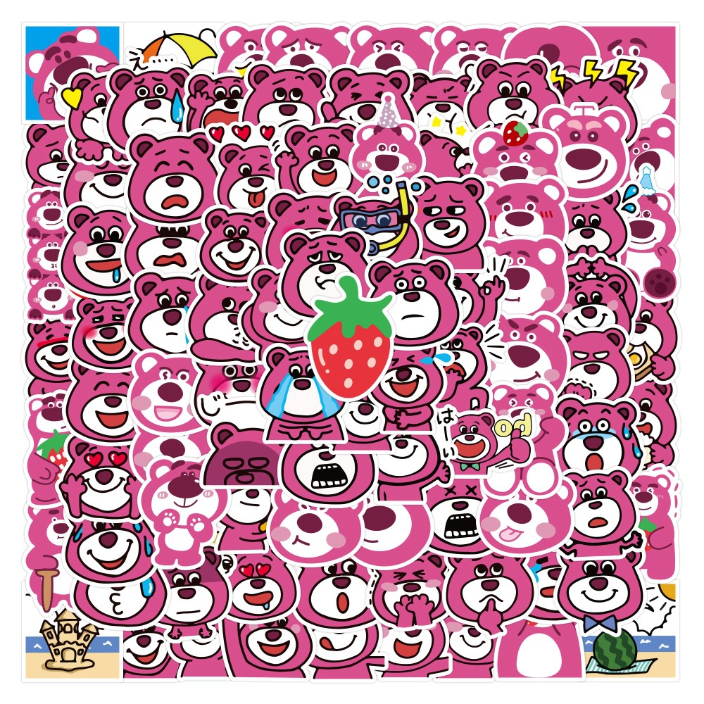 50 lucu pink strawberry stiker beruang kartun ekspresi cangkir termos stiker bagasi tangan Buku stik