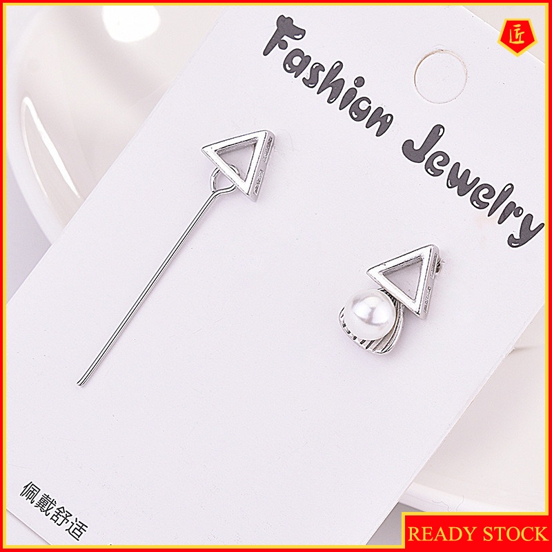 [Ready Stock]925 Silver Female Sweet Pearl Triangle Earrings