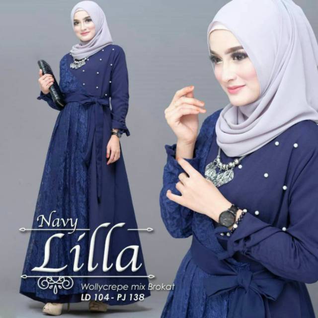 Lilla gamis brokat kombinasi