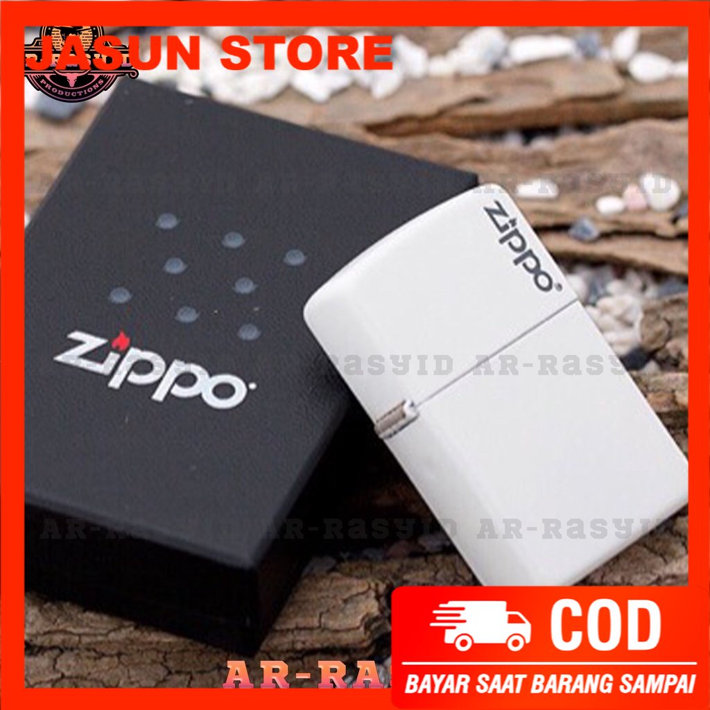 BISA COD! Korek Api Minyak Zippo Matte White Putih Logo 214 ZL