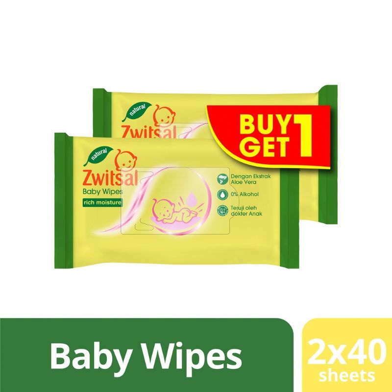 Zwitsal Baby Wipes Rich Honey 2x40Sheets - Zwitsal Tisu Basah Beli1Gratis1 - Zwitsal Tissue Basah