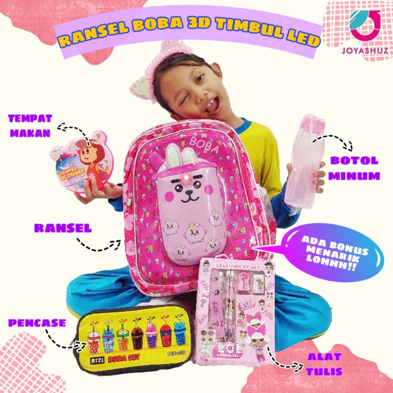 Tas Boba Anak Perempuan Berbonus - Ransel Boba Anak - Tas Anak SD - Tas Sekolah Anak Perempuan Boba Gratis Botol Dan Misting - Tas Anak Karakter Lucu - Joyashuz