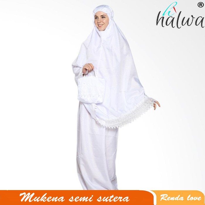 Mukena semi sutera mukena sutera renda love mukena putih sutera murah mukena semi sutera murah