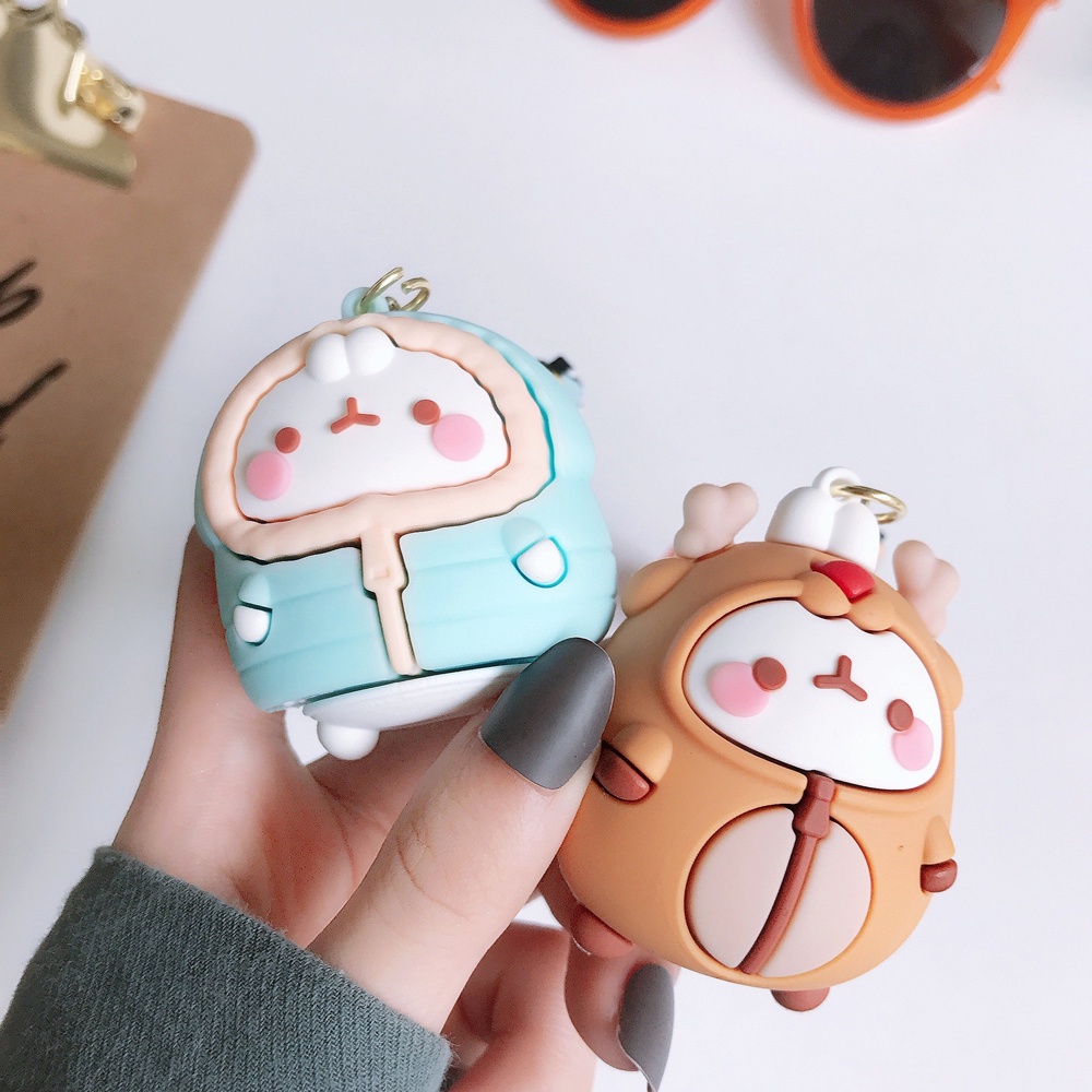 Needway  Fashion Jewelry PVC Key Ring Rubber Bag Molang Rabbit Keychains Women Lovers New Cute Car Charm Cartoon Pendant/Multicolor