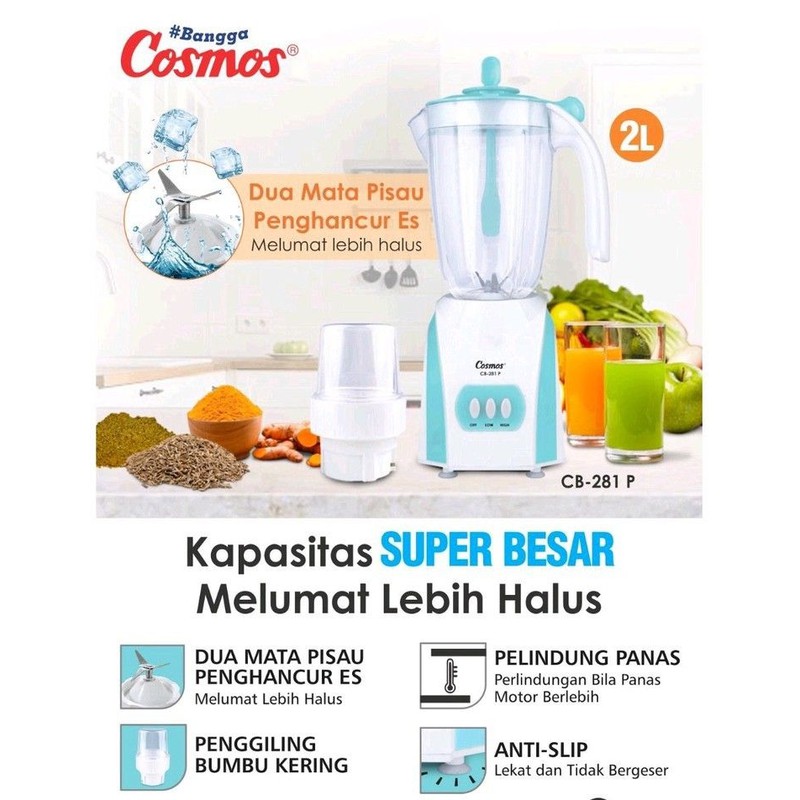 Cosmos Blender 281P PLASTIK 2 LITER 2 in 1 GARANSI RESMI