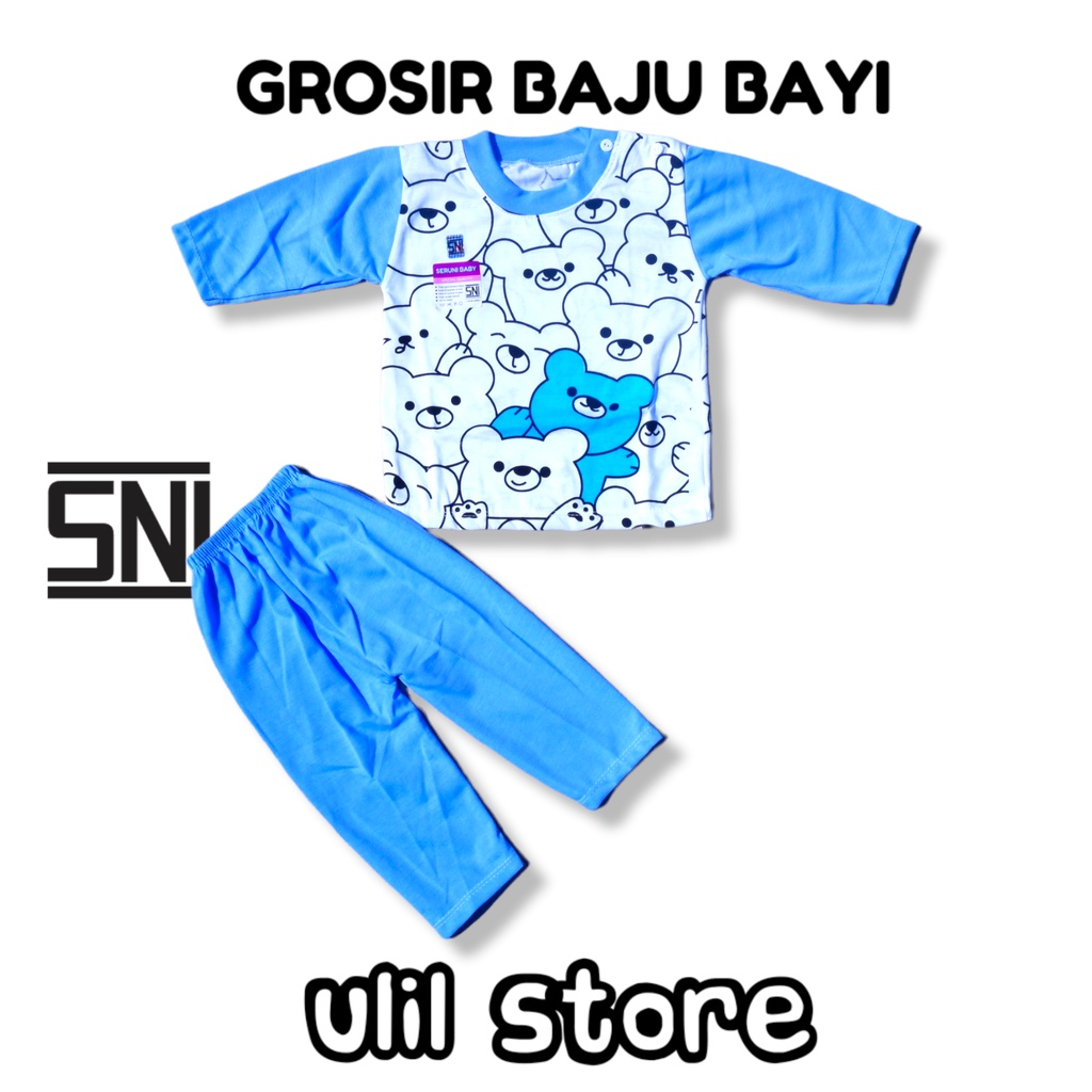 Setelan Baju Panjang SNI Kancing Pundak Seruni Baby Usia 3-15 Bulan Motif Doodle Bear