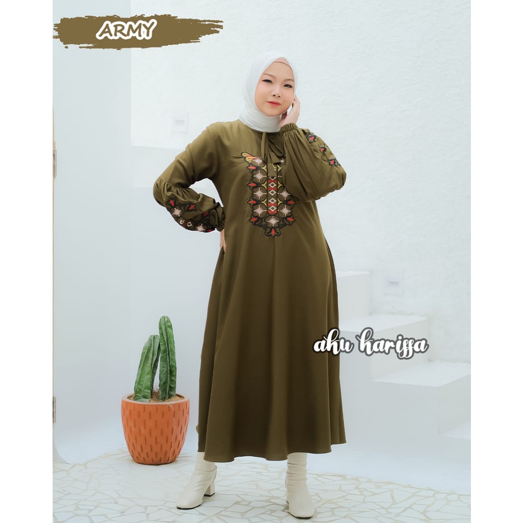 DRESS BORDIR FAYRA AKU KARISSA DEWILA JULIANI maxi dan midi baju muslim busui bunga terbaru modis ootd fashion muslim muslimah kondangan hangout remaja pengajian shabby majelis