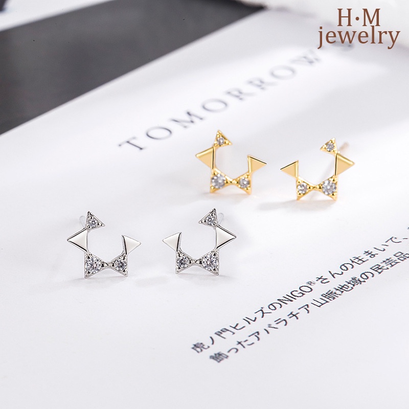 2022 Anting Tusuk Model Pentagram Terbuka Aksen Berlian Imitasi Untuk Wanita