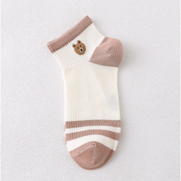Kaos Kaki Brown Fashion Pendek Semata Kaki / Kaus Kaki Sport Modis Teddy Bear Brown Short Ankle Cute Socks / Kaos Kaki Motif Polos Kotak Garis Sporty-teddy-white brown