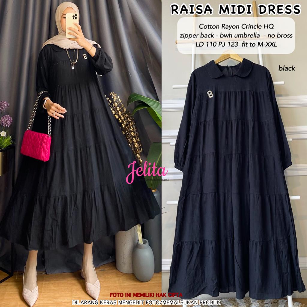 RAISA MIDI ORI BY JELITA-BEST SELLER MIDI DRESS BAHAN KATUN RAYON CRINCLE HQ
