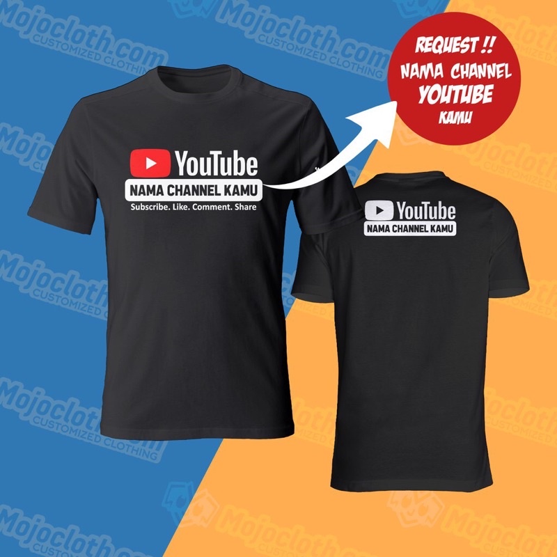 KAOS YOUTUBE T SHIRT BAJU YOUTUBE CHANNEL DEPAN BELAKANG LOGO KAOS DISTRO T-SHIRT - KCKSTORE